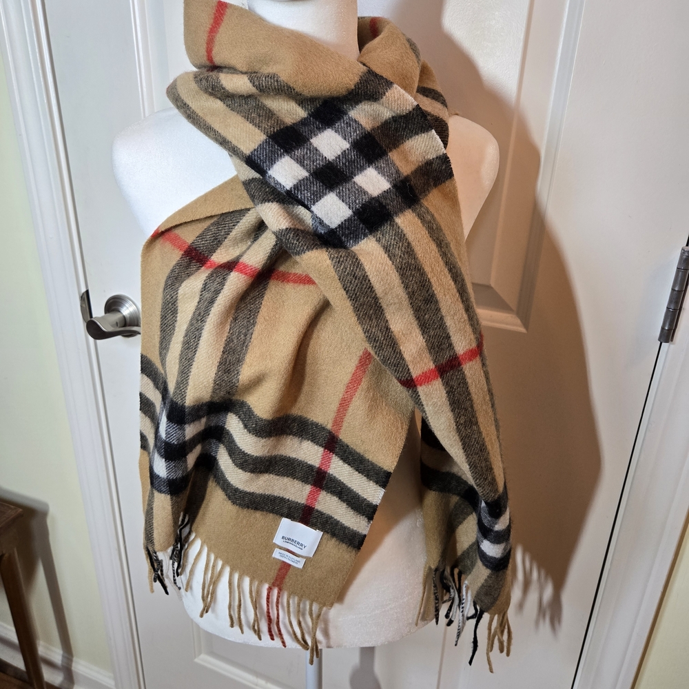 Burberry Camel and Black Checkered Wrap Scarf - Picture 3 of 4
